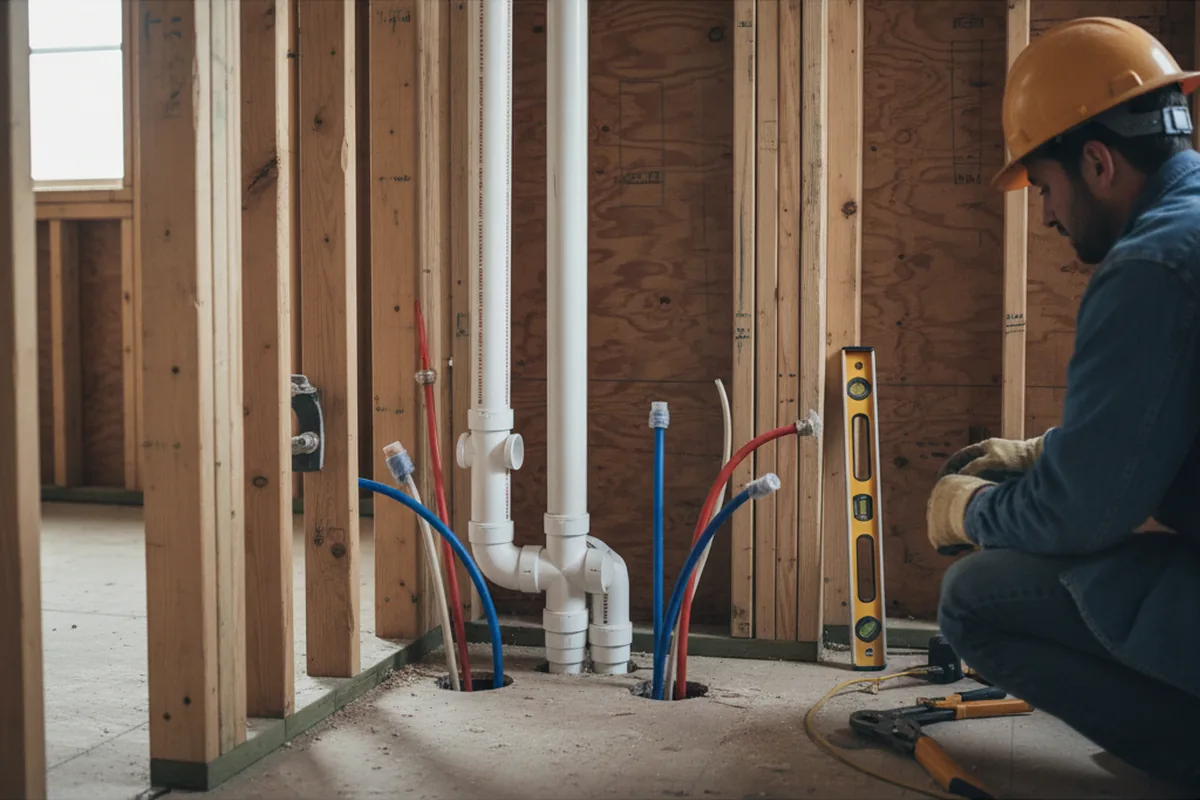 Drain and supply rough-in during Drain Cleaning in Newhall